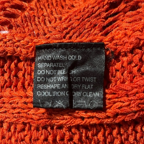 Etoile Burnt Orange Open Knit One Button 3/4 Sleeve Cardigan Sweater - Picture 9 of 9